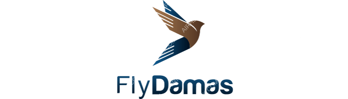 FlyDamas FlyDamas logo with name (dark)